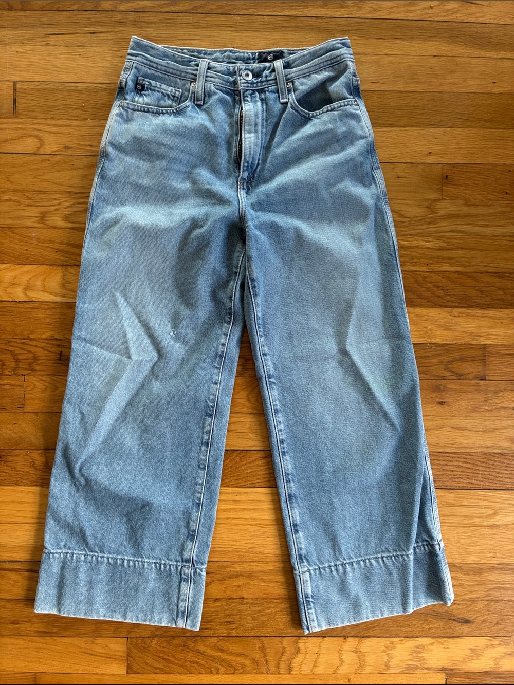 AG Adriano Goldschmeid Wide Leg Crop Jeans 27 High Rise Etta Light Wash FLAW